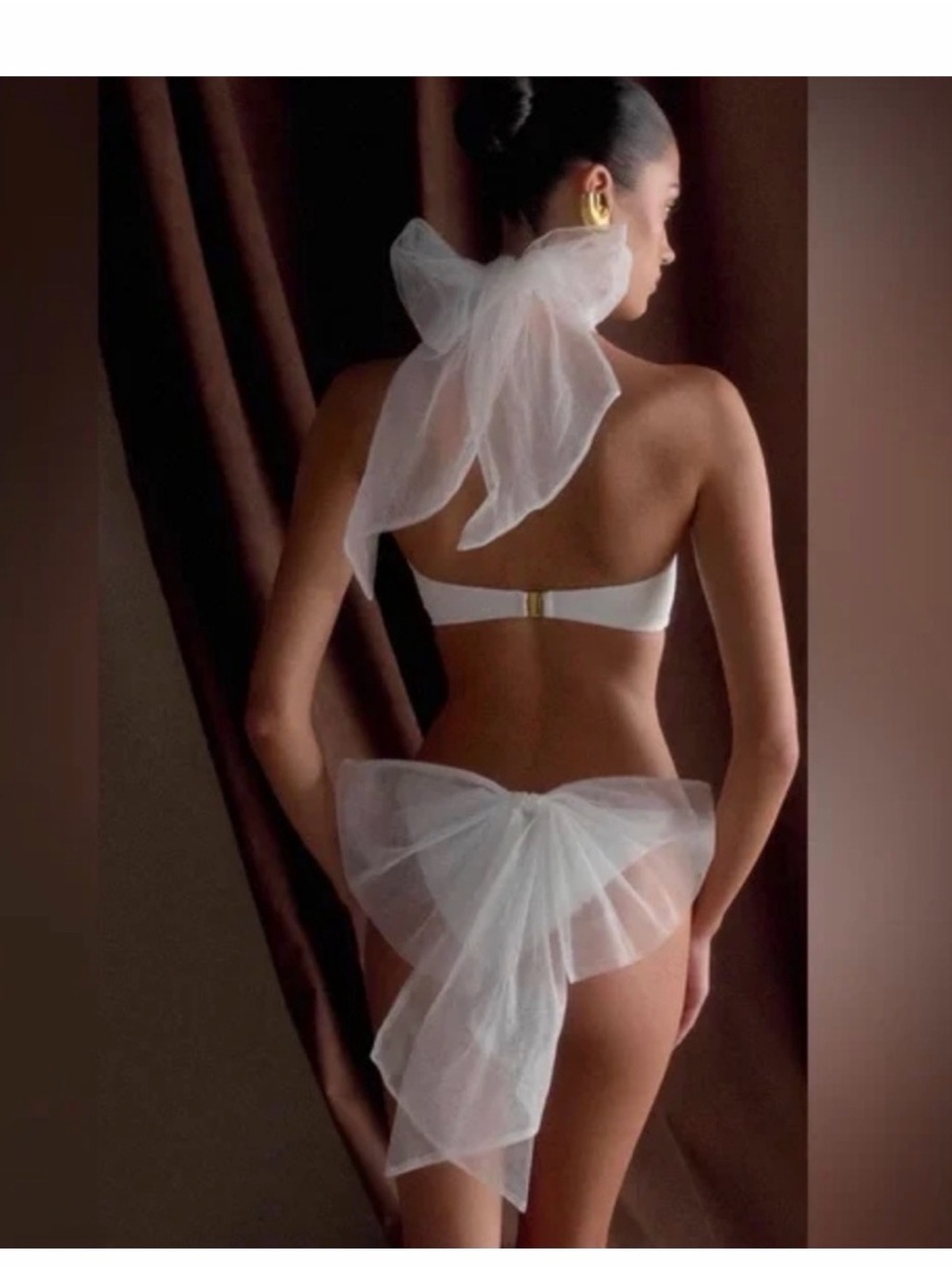 Meshki Sheryl Sheer White Tulle Bow Bikini Set